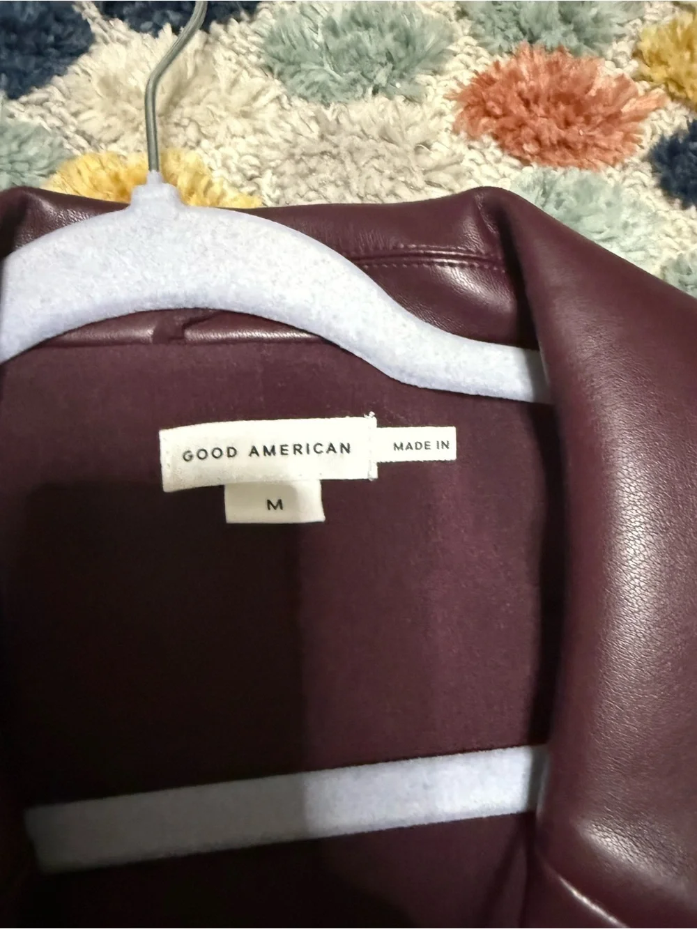 Good American Women Faux Leather Blazer Jacket - Burgundy - Picture 4 of 6